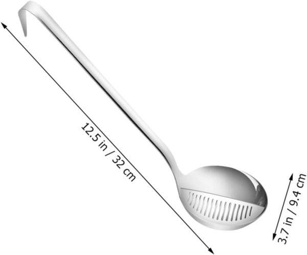 Stainless Steel Oil Filter Ladle Spoon with Long Handle Dual Purpose Soup Scoop for Straining Grease and Soup Residue and Easy to Clean for Kitchen Use - Image 2