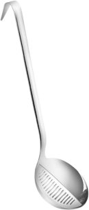 Stainless Steel Oil Filter Ladle Spoon with Long Handle Dual Purpose Soup Scoop for Straining Grease and Soup Residue and Easy to Clean for Kitchen Use