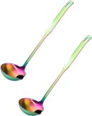 Metal Soup Ladle with Tilted Mouth，2 Piece Fat Multi-Purpose Separator Oil Strainer Serving Spoon Set for Kitchen Restaurant Cooking Hotpot