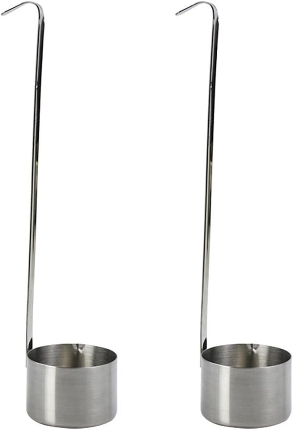 2Pcs 50ml Stainless Steel Wine Dipper Ladle Long Handle Flat Bottom Wine Ladle Measuring Scoop Dipper Spoon with Hook for Scooping Wine Beer Sauce Oil Kitchen Gadgets, Silver - Image 2