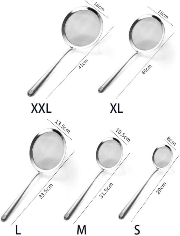 Fine Mesh Skimmer Spoon,Stainless Steel Hot Pot Fat Skimmer Mesh Strainer Spoon with Long Handle for Oil Filter Skimming Grease and Foam(L-14CM) - Image 2