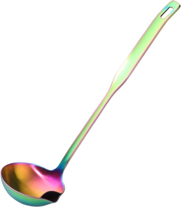 Metal Soup Ladle with Tilted Mouth，2 Piece Fat Multi-Purpose Separator Oil Strainer Serving Spoon Set for Kitchen Restaurant Cooking Hotpot - Image 2