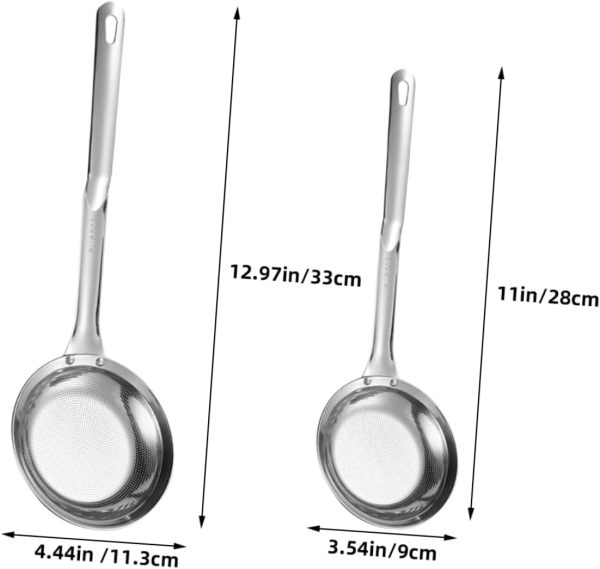 2pcs Fine Mesh Stainless Steel Oil Skimmer Spoon Filter Strainer for Cooking Ergonomic Handle Design for Oil Filtration and Juice - Image 2