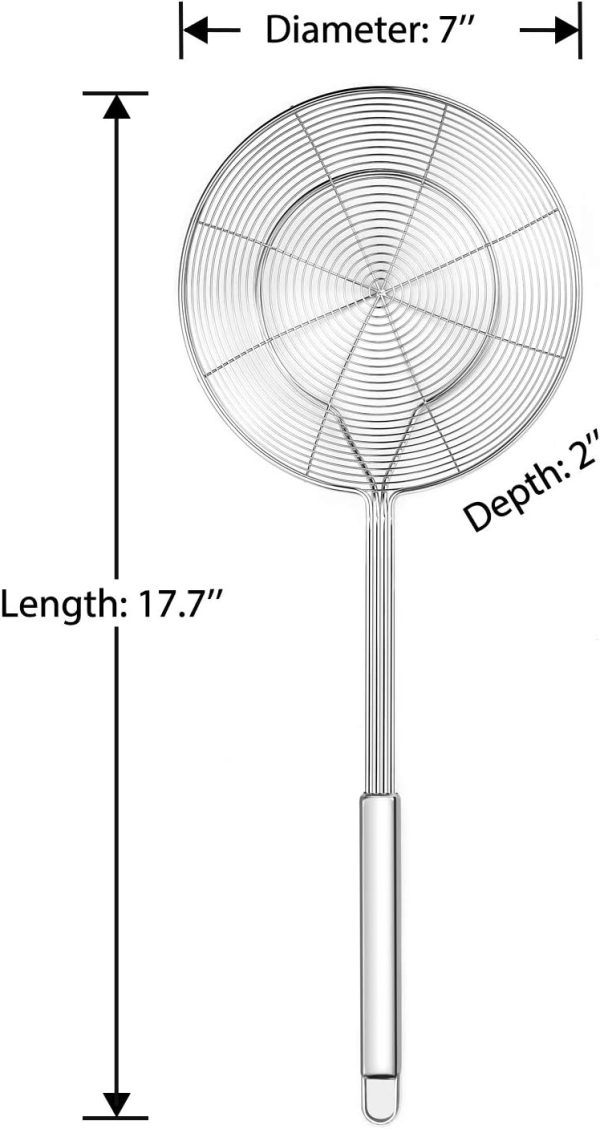 Solid Stainless Steel Spider Strainer Skimmer Ladle, Kitchen Utensils Wire Strainer Pasta Spoon, 7 Inch - Image 2