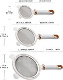 Fine Mesh Strainer Set, 3.54"/4.72"/5.9" 304 Stainless Steel Skimmer Spoon Sieves with Handles for Kitchen Baking Oil Filter Flour Sifter Foam - White