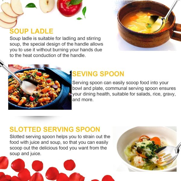 3PCS Serving Spoons Set, Stainless Steel Cooking Spoons in Kitchen Large Buffet Serving Utensils Set, Easy to Clean, for Home Hotel Restaurant - Image 2